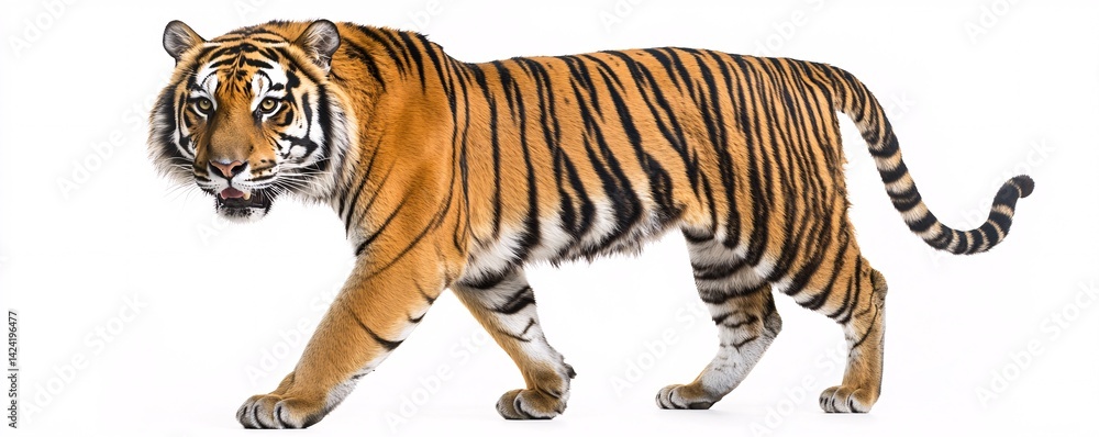 Obraz premium Adult tiger with orange and black stripes is walking