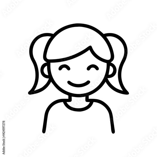 Smiling Girl Icon – Happy Female Child Outline Vector Illustration