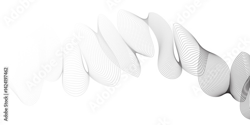 Abstract colorful wavy stripes on white background isolated, minimalistic geometric background with black and white wavy lines form spiral ribbon. Graphic design template banner, vector illustrator.
