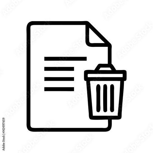 Deleted Document in Trash Icon Representing Removed Files or Data Disposal