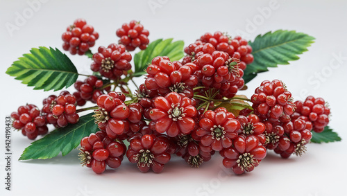 Ornamental Raspberry Plant With Red Berries And Green Leaves Still Life
