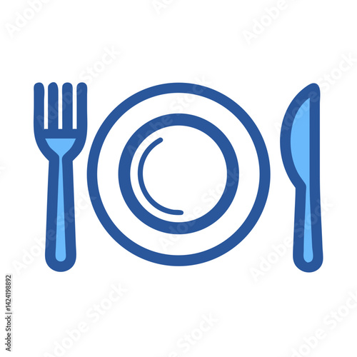 Dining Plate with Cutlery Icon Representing Mealtime or Food Service Concept