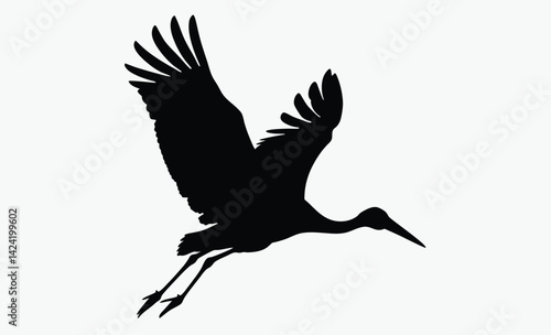 Stork silhouette, flying stork icon, bird vector illustration