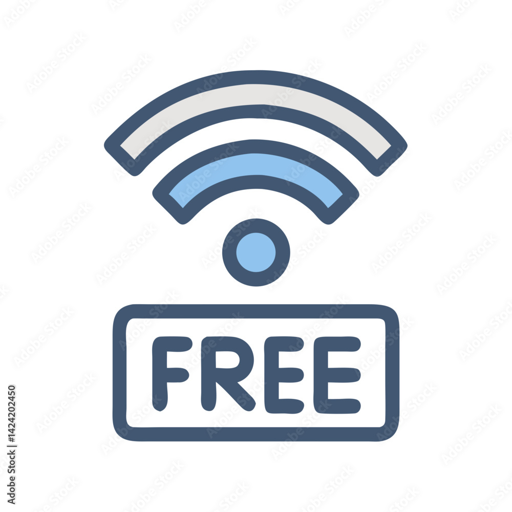 Free Wi-Fi Icon Representing Public Internet Access and Connectivity Free Wi-Fi Icon Representing Public Internet Access and Connectivity