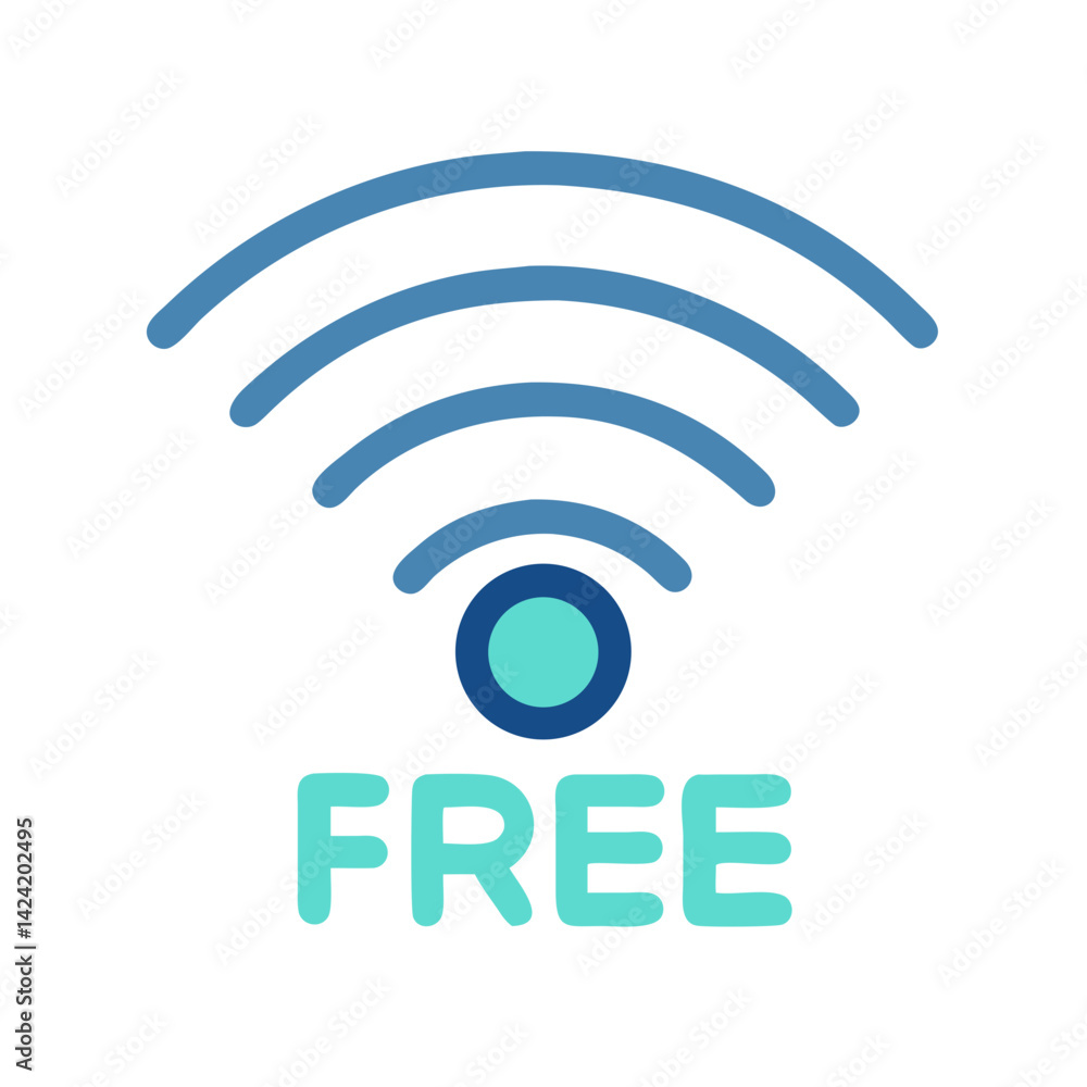 Free Wi-Fi Icon Representing Public Internet Access and Connectivity Free Wi-Fi Icon Representing Public Internet Access and Connectivity
