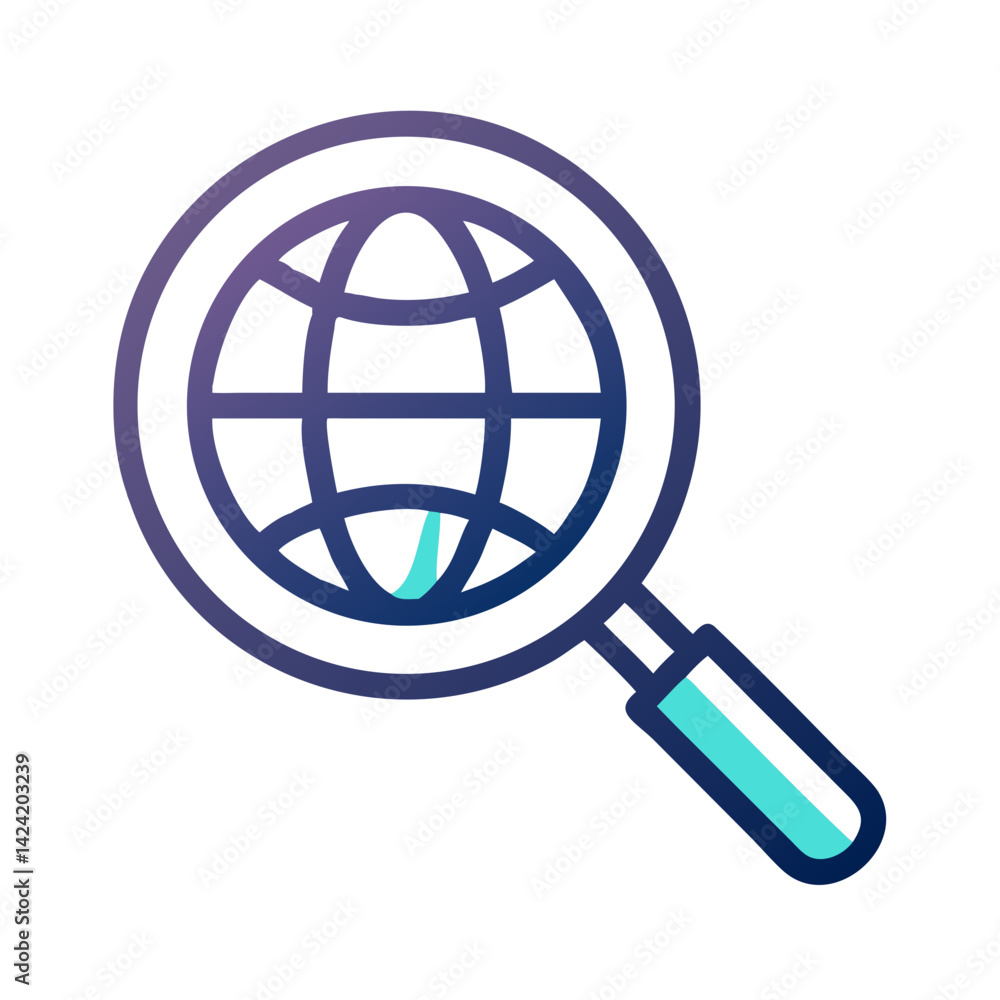 Global Search with Magnifier Icon Representing Worldwide Search and Exploration Global Search with Magnifier Icon Representing Worldwide Search and Exploration