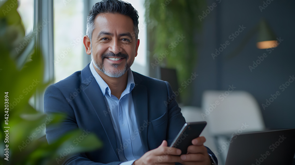 Professional man using smartphone for business communication and corporate networking online today at the office Professional man using smartphone for business communication and corporate networking online today at the office