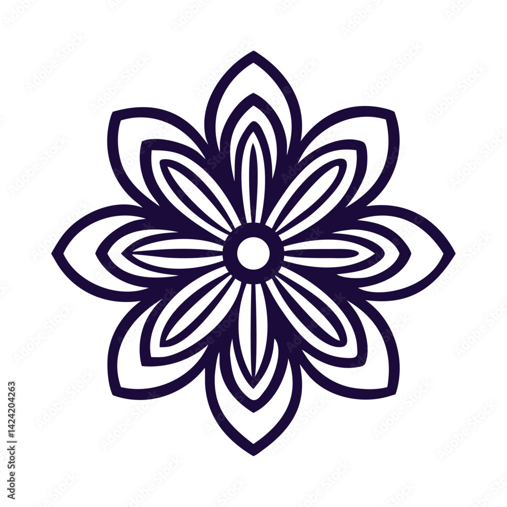 Indian Flower Radial Petal Motif Mandala Decorative Floral Ornament Line Vector