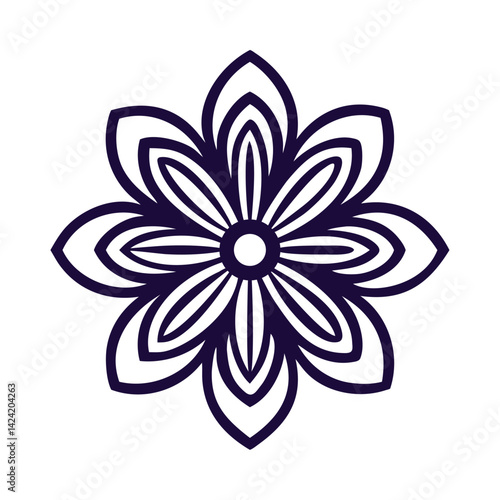 Obraz na płótnie Indian Flower Radial Petal Motif Mandala Decorative Floral Ornament Line Vector w salonie