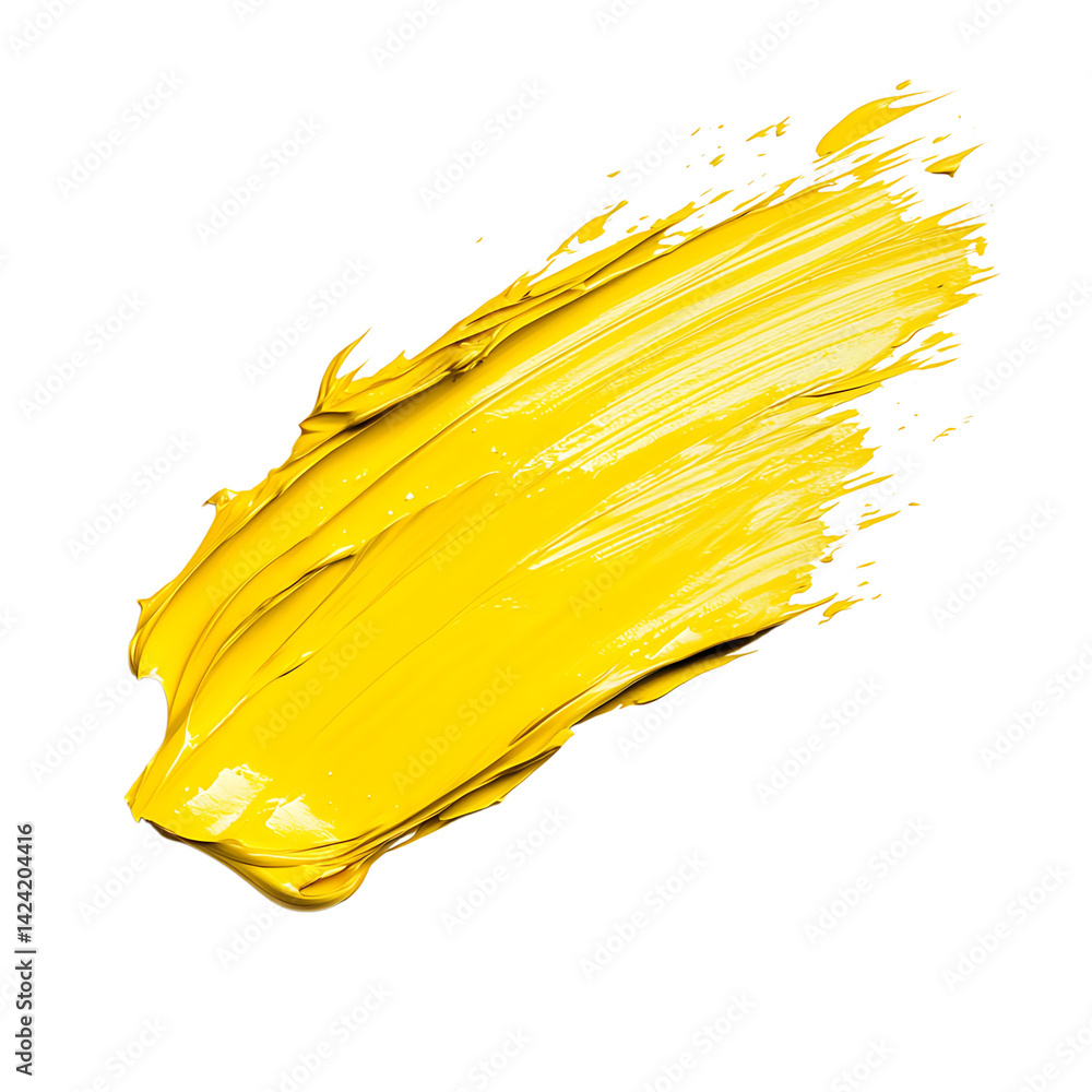A bold 3D brush yellow stroke illustration with wide motion texture and painterly expression isolated on a transparent background in a clean abstract style