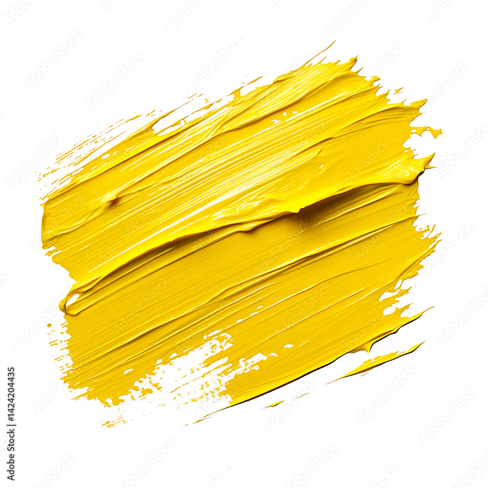 A bold 3D brush yellow stroke illustration with wide motion texture and painterly expression isolated on a transparent background in a clean abstract style