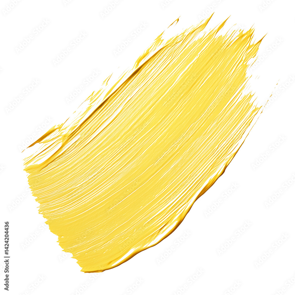 A bold 3D brush yellow stroke illustration with wide motion texture and painterly expression isolated on a transparent background in a clean abstract style