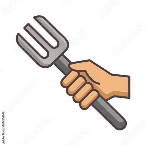 Hand Fork Gardening Tool Icon Representing Soil Cultivation and Planting