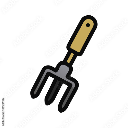Hand Fork Gardening Tool Icon Representing Soil Cultivation and Planting