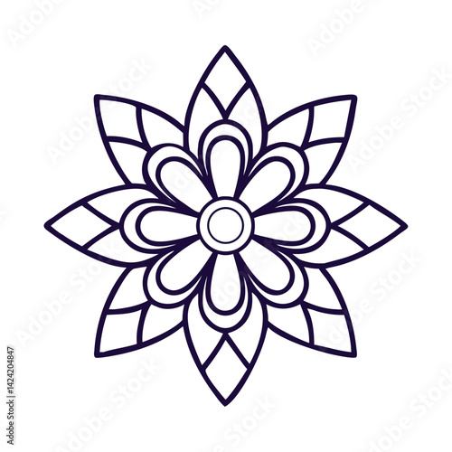Obraz na płótnie Indian Flower Geometric Mandala Bloom Ornament Petal Line Symmetry Sacred Vector w salonie