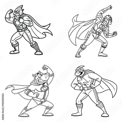 Bundle Cartoon  super man line art and illustrator eps 10