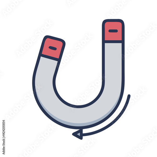 Horseshoe Magnet with Nail Icon Representing Magnetic Force and Attraction
