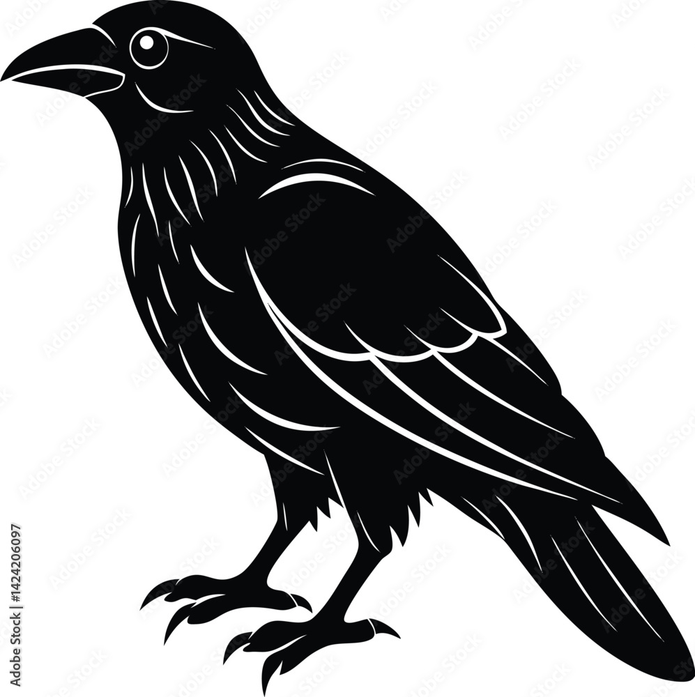 Fototapeta premium Black Raven Illustration Clipart - Gothic Crow Silhouette Vector Art