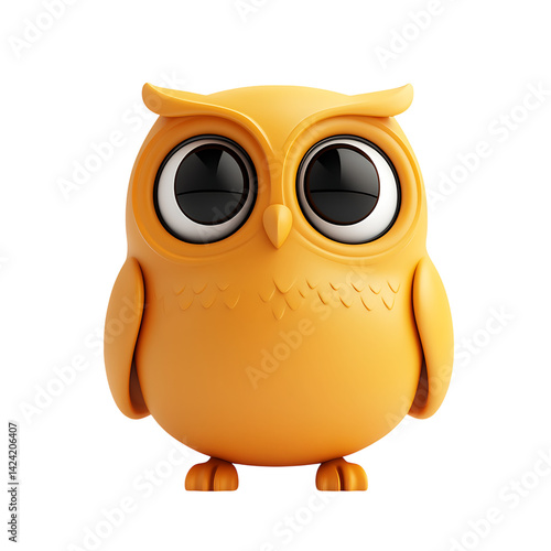 Obraz na płótnie A stylized 3D owl icon with large circular eyes, feather texture on wings and soft surface design isolated over a transparent background w salonie