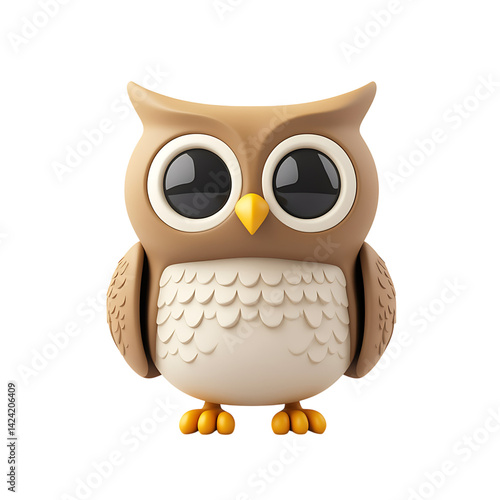 Obraz na płótnie A stylized 3D owl icon with large circular eyes, feather texture on wings and soft surface design isolated over a transparent background w salonie