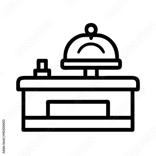 Hotel Reception Desk with Bell Icon Representing Check-In and Guest Services