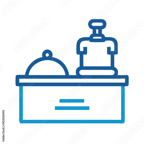 Hotel Reception Desk with Bell Icon Representing Check-In and Guest Services