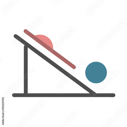 Inclined Plane with Rolling Ball Icon Representing Physics Experiment and Motion