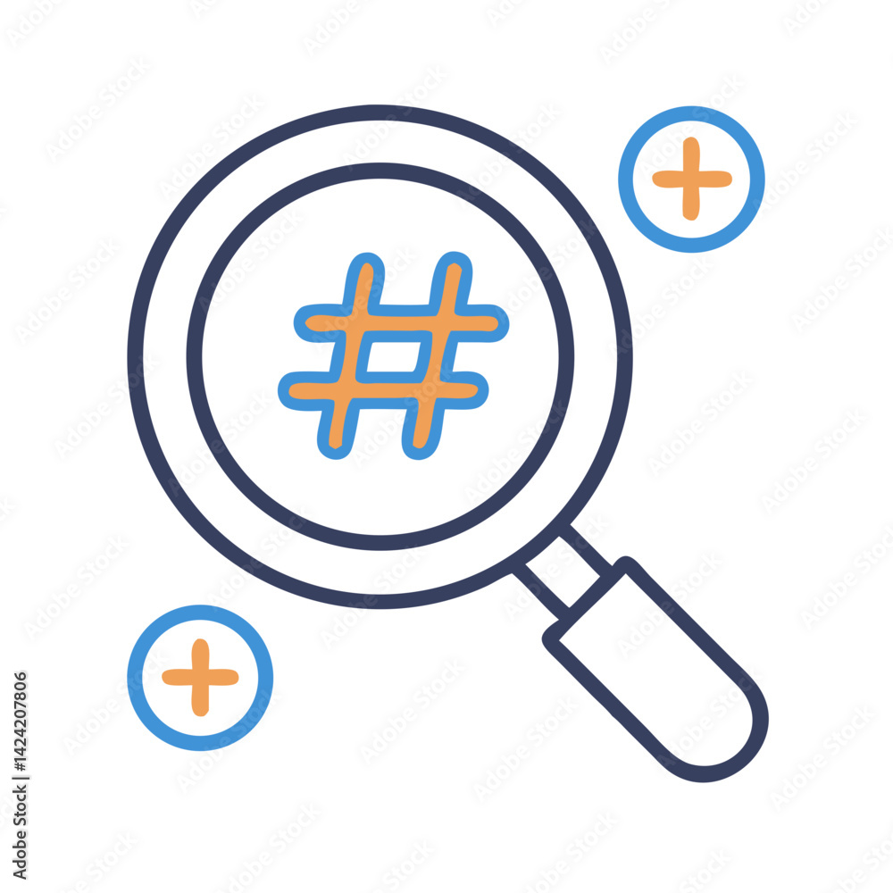 Fototapeta premium Keyword and Hashtag Research Icon Representing SEO and Social Media Strategy