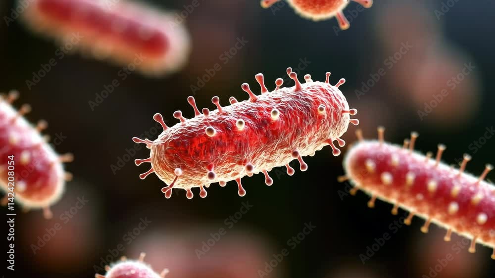 Close-up View of Vibrant Red Bacteria Isolated on Dark Background Close-up View of Vibrant Red Bacteria Isolated on Dark Background