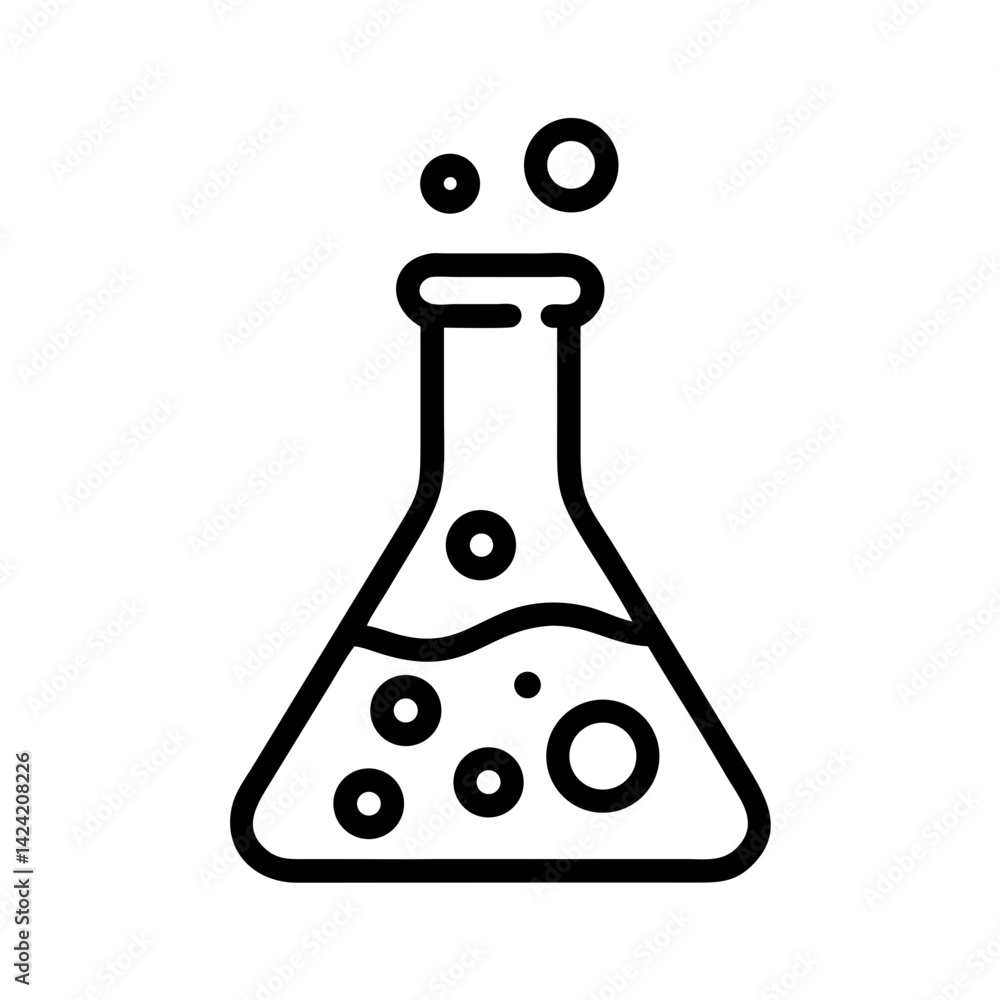 Laboratory Flask with Bubbles Icon Representing Chemical Reaction and Scientific Experiment Laboratory Flask with Bubbles Icon Representing Chemical Reaction and Scientific Experiment