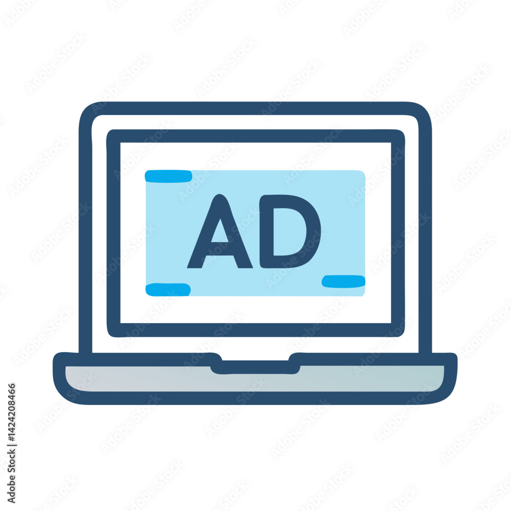 Laptop with Ad Icon Representing Digital Advertising and Online Promotion Laptop with Ad Icon Representing Digital Advertising and Online Promotion