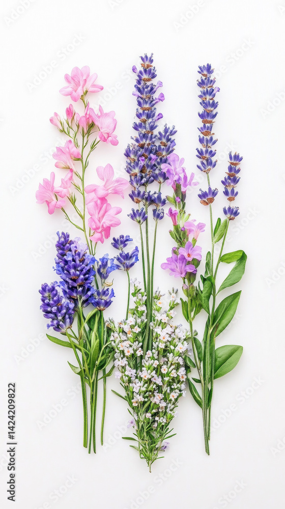 Naklejka premium Vintage Flower Herbarium Lavender Display Botanical Garden Artwork Natural Setting Aesthetic View Gigapixel High Fidelity