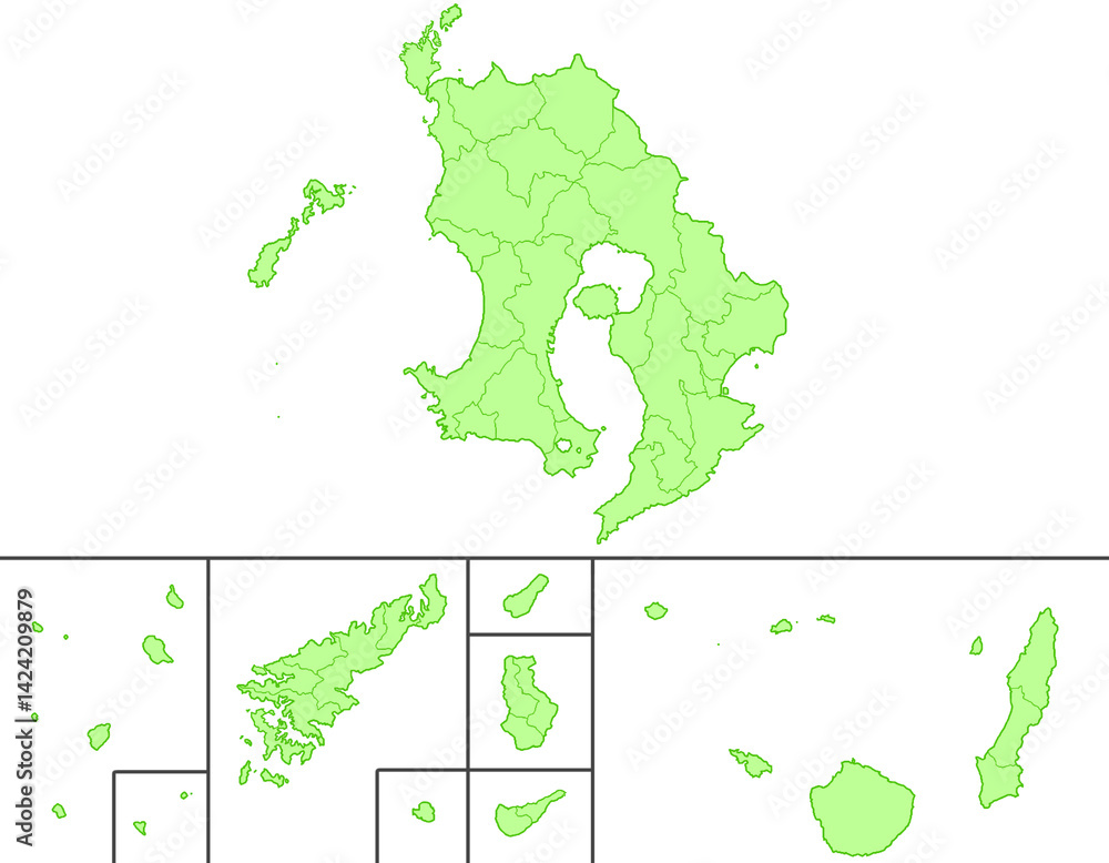 Obraz premium 鹿児島県 地図 黄緑 イラスト