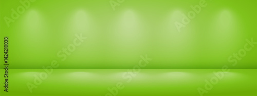 Green studio room with light shadow. Limbo light background. Abstract 3d bg with empty space for advertising text. Vector mockup illustration.