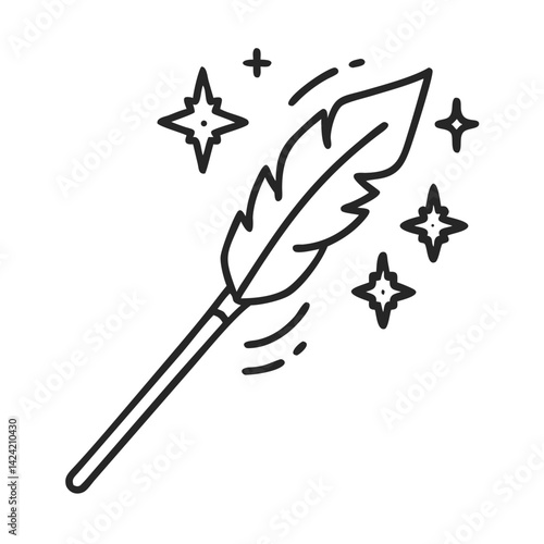 Magic Feather with Sparkle Icon Representing Enchanted Flight and Fantasy Power