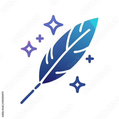 Magic Feather with Sparkle Icon Representing Enchanted Flight and Fantasy Power