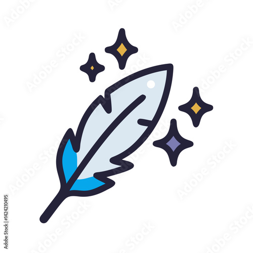Magic Feather with Sparkle Icon Representing Enchanted Flight and Fantasy Power