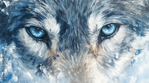 Close-up wolf portrait, icy background, artistic photo