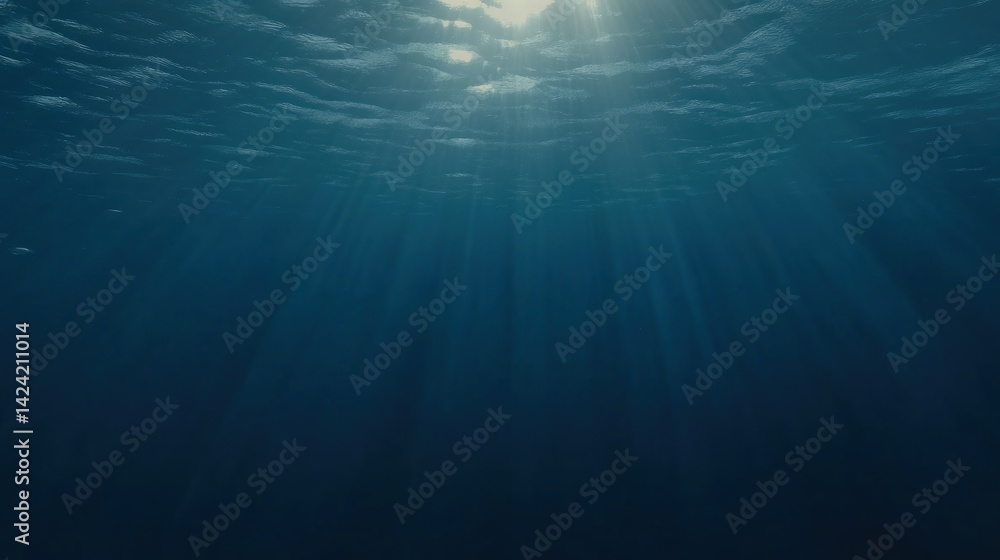 Sunlight beams through the deep ocean depths. Sunlight beams through the deep ocean depths.