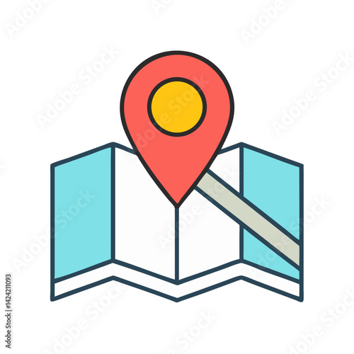 Map with Marker Icon Representing Location Tracking and Navigation