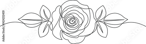 Continuous line art illustration of a rose flower. A minimalist and elegant black linear design, gracefully drawn in one unbroken line. Isolated on a clean white background. Vector illustration