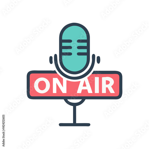 Microphone with On-Air Sign Icon Representing Live Broadcasting and Audio Recording