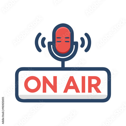 Microphone with On-Air Sign Icon Representing Live Broadcasting and Audio Recording
