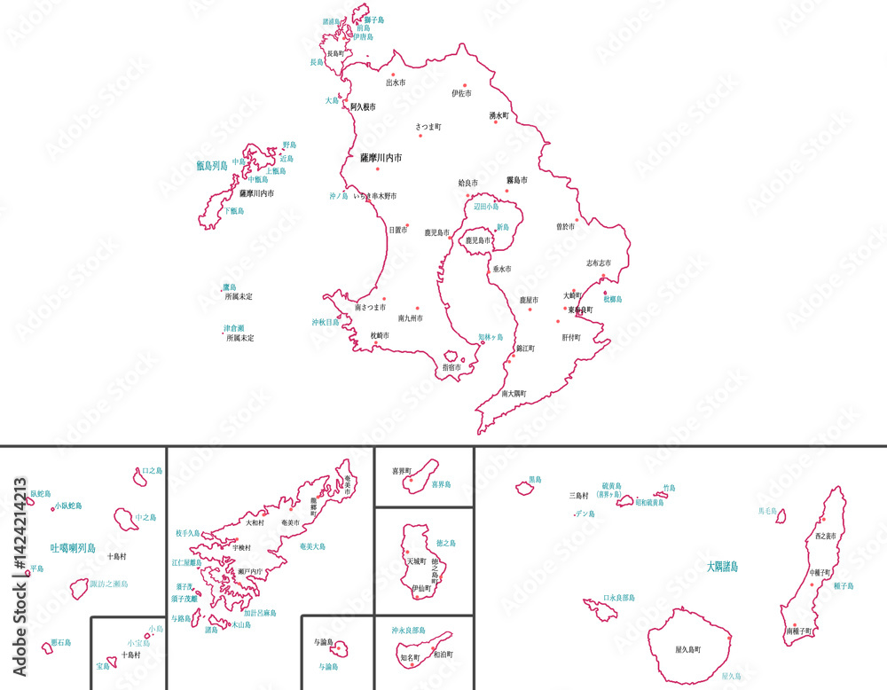 Obraz premium 鹿児島県 地図 白 斑点 イラスト