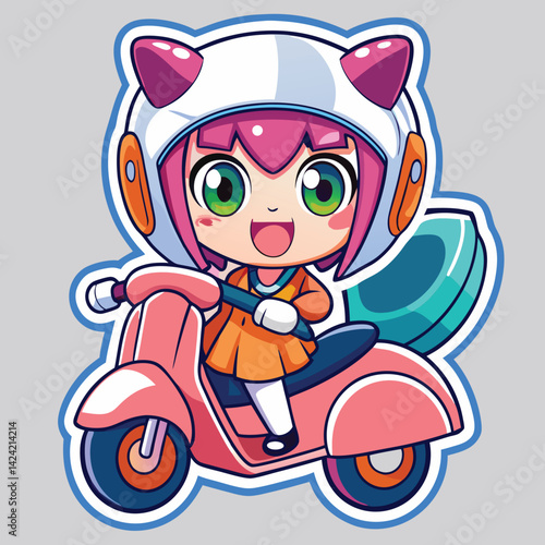 Cute girl character riding a scooter