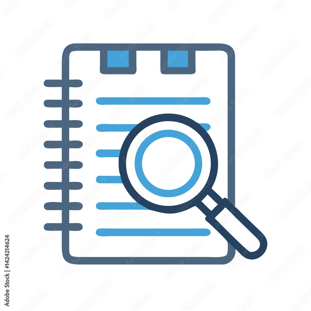 Notepad with Magnifying Glass Icon Representing Document Search and Analysis Notepad with Magnifying Glass Icon Representing Document Search and Analysis