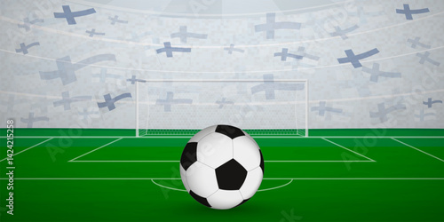 Finnish Football Arena Full of Fans with National Flags, Sports Event Illustration.