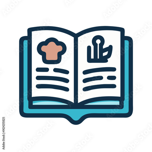 Open Cookbook Icon Representing Step-by-Step Recipe Instructions and Cooking Guide