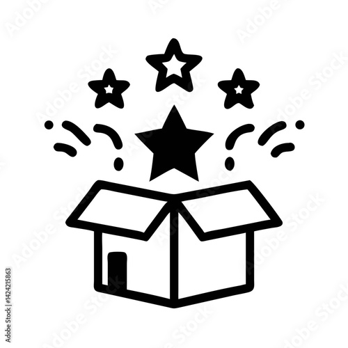 Open Gift Box with Stars Icon Representing Celebration and Surprise