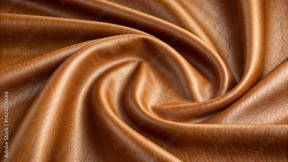 Brown leather texture in soft folds displaying luxury and elegance